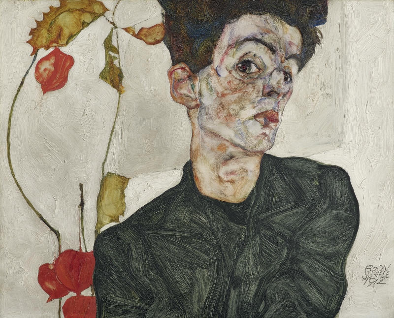 EGON SCHIELE, Self-Portrait with Chinese Lantern Plant, 1912<small>© Leopold Museum / EGON SCHIELE, Self-Portrait, 1912</small>