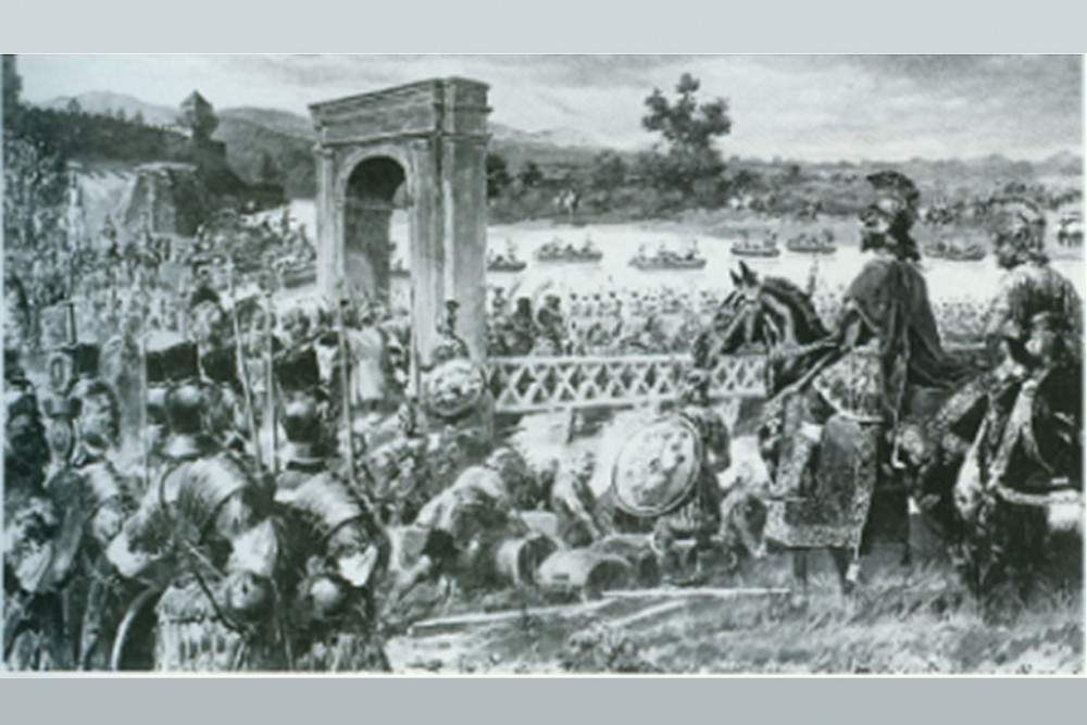 Marc Aurel crosses the Danube with his troops at Vindobona.<small>© Wikimedia Commons / Unbeannt [Public Domain]</small>