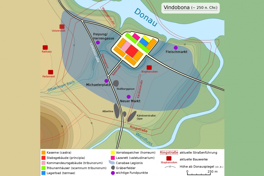 Vindobona um 250 n. Chr<small>© Wikimedia Commons / eigene Arbeit [CC BY-SA 3.0]</small>