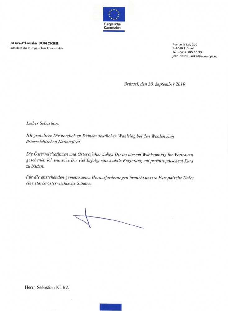 Letter from Juncker to Kurz<small>© Vertretung der Europäischen Kommission in Österreich</small>