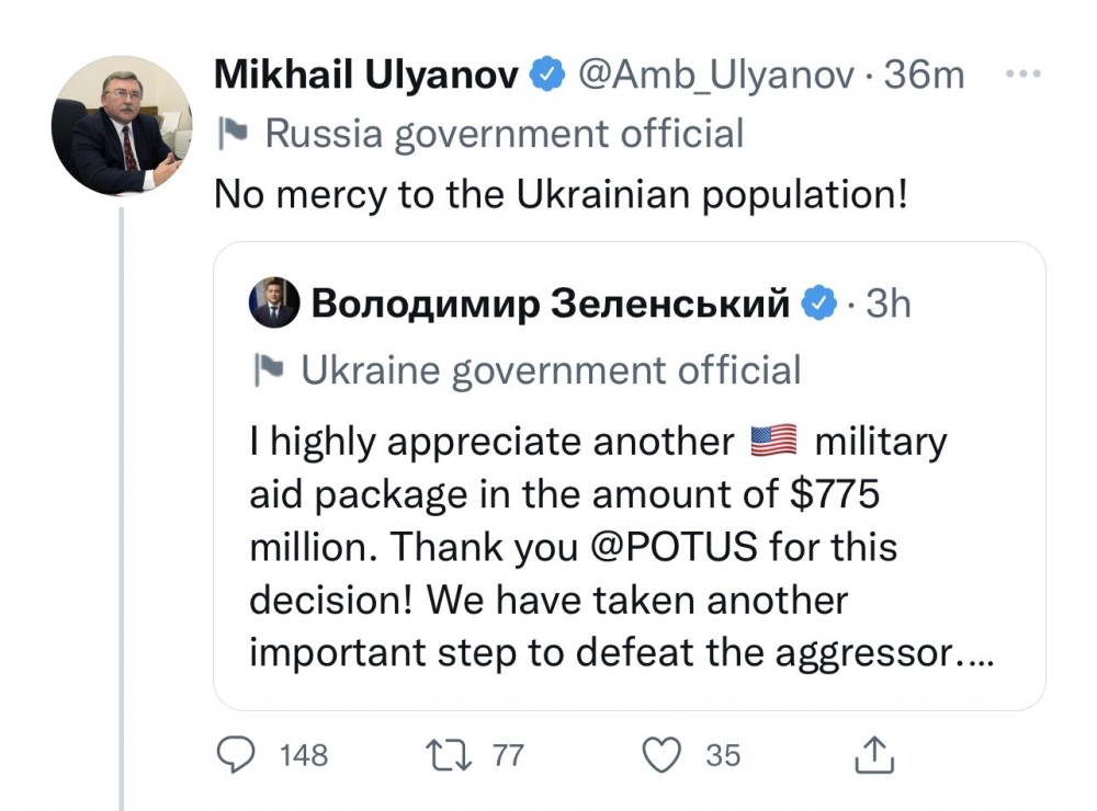 Screenshot of Ulyanov's Tweet<small>© Twitter Screenshot</small>