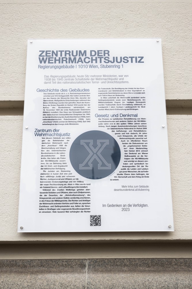 Memorial plaque for the victims of Nazi military jurisdiction.<small>© BMSGPK/Mona Heinrich</small>