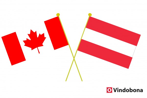 Canada's and Austria's foreign relations grew steadily in recent years.<small>© Canadian and Austrian crossed flags by Vindobona</small>