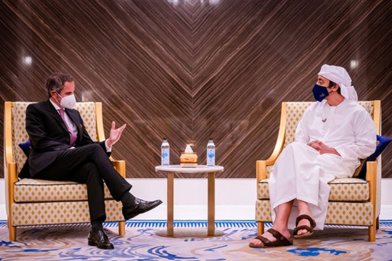 H.H. Abdullah bin Zayed Al Nahyan (right) and IAEA Chief Rafael Mariano Grossi: "Nuclear Energy Key to Country’s Climate Action".<small>© UAE Ministry of Foreign Affairs & International Cooperation</small>