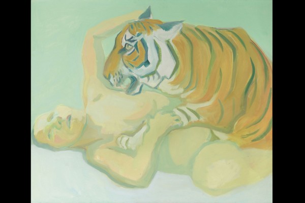 Maria Lassnig: Sleeping with a Tiger (Mit einem Tiger schlafen), 1975<small>© Albertina, Wien – Dauerleihgabe der Österreichischen Nationalbank © Maria Lassnig Privatstiftung</small>