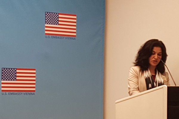 Rushan Abbas, Director of Campaign for Uyghurs, at the Amerika Haus, Friedrich Schmidt Platz 2, 1010 Vienna.<small>© Vindobona.org</small>