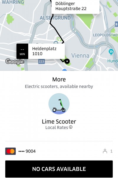 &quot;No Cars Available&quot; - Screenshot Uber<small>© Vindobona.org</small>